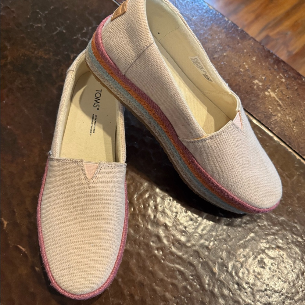 TOMS Women's Canvas Slip-On Shoes - Cream with Multicolor Sole